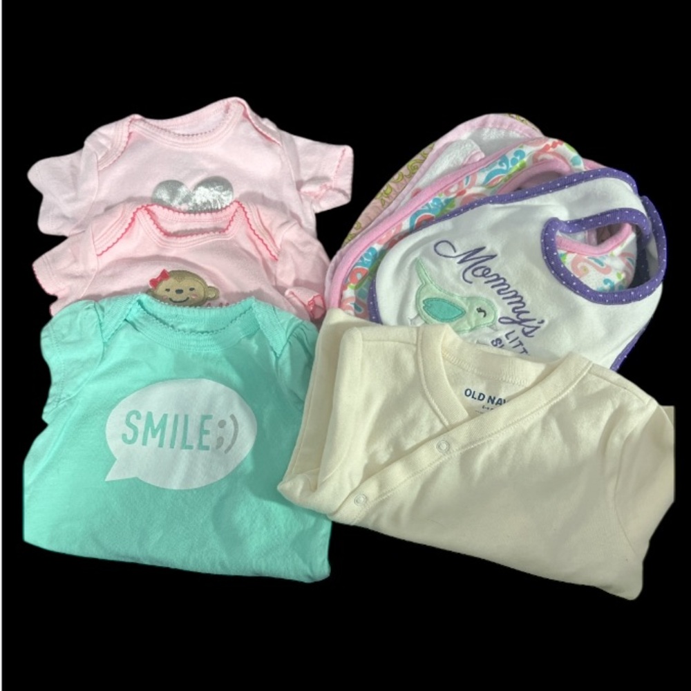 Girls Bundled Items including Onesies and Bibs